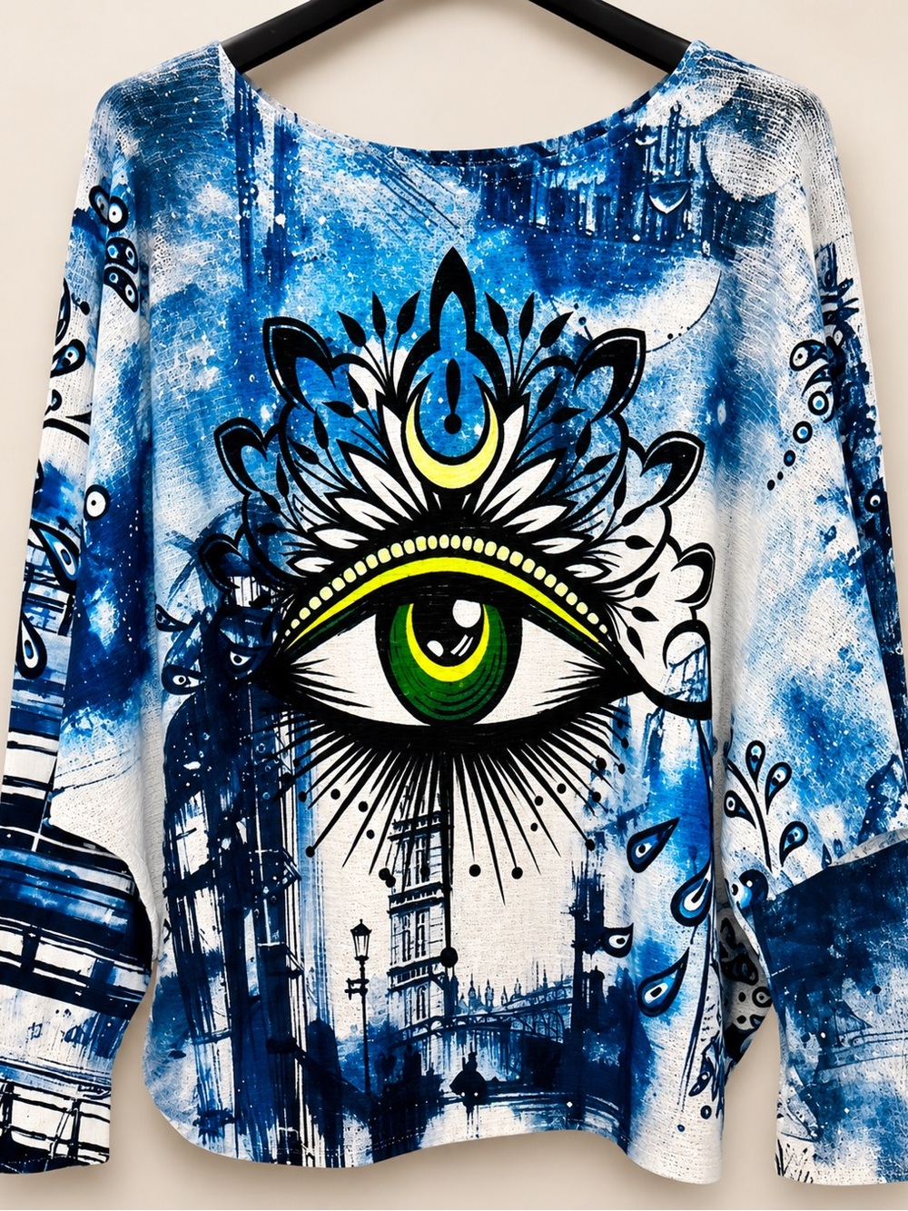 Denim Blue Evil Eye Knit Sweater